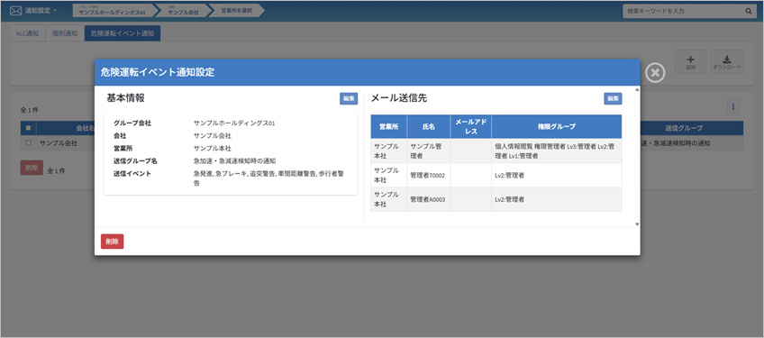 危険運転イベント通知